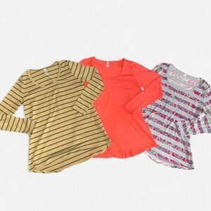 3-Pack Lot of LulaRoe Lynnae Long Sleeve Scoop Neck T-Shirts